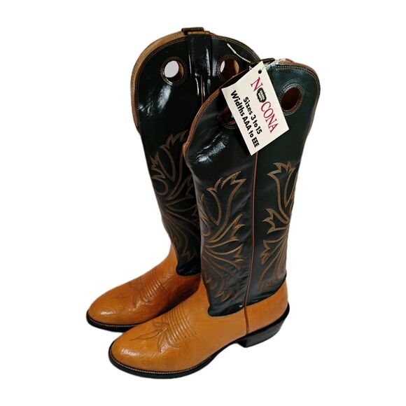 Nocona NOS Bullhide Tan & Green Western Cowboy Boots Size 10 Model 6532 70 603 main image 5